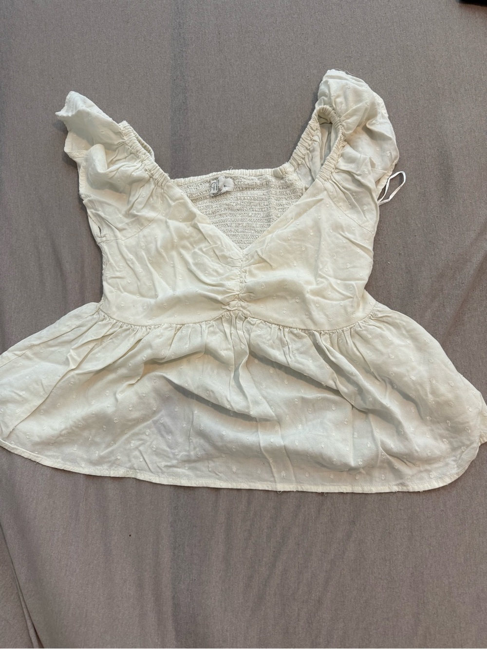 Marshalls Cream Peplum Top with Ruffle Sleeves
